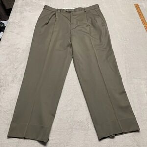 Zanella Pants Mens 36X32 Green 100% Virgin Wool Pleated Dress Trouser Italy